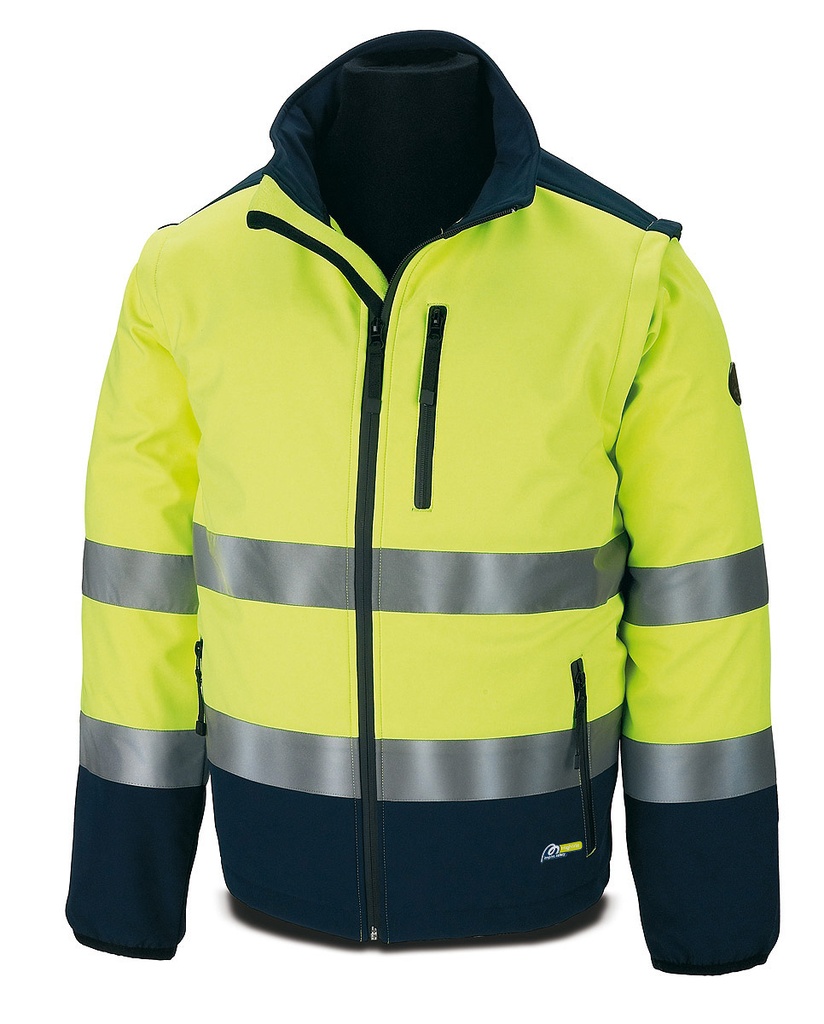 Cazadora tipo soft shell amarilla azul